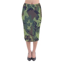 Military Camouflage Pattern Velvet Midi Pencil Skirt