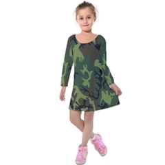 Military Camouflage Pattern Kids  Long Sleeve Velvet Dress by Simbadda