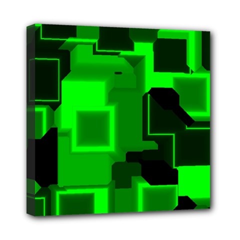 Green Cyber Glow Pattern Mini Canvas 8  X 8  by Simbadda