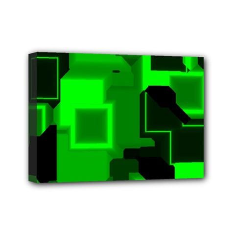 Green Cyber Glow Pattern Mini Canvas 7  X 5  by Simbadda