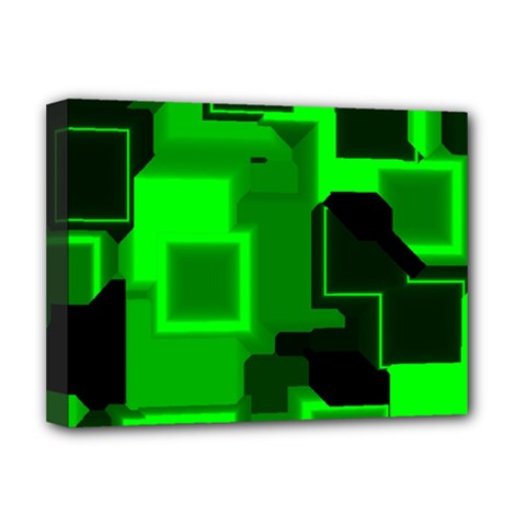 Green Cyber Glow Pattern Deluxe Canvas 16  X 12   by Simbadda