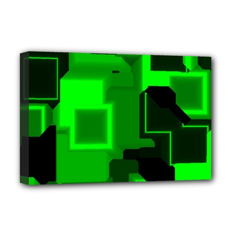 Green Cyber Glow Pattern Deluxe Canvas 18  X 12   by Simbadda