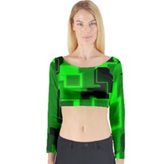 Green Cyber Glow Pattern Long Sleeve Crop Top by Simbadda