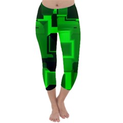 Green Cyber Glow Pattern Capri Winter Leggings  by Simbadda