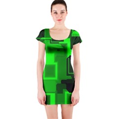 Green Cyber Glow Pattern Short Sleeve Bodycon Dress by Simbadda