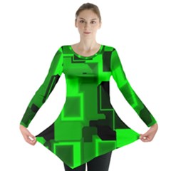 Green Cyber Glow Pattern Long Sleeve Tunic  by Simbadda