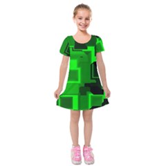 Green Cyber Glow Pattern Kids  Short Sleeve Velvet Dress