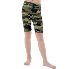 Military Vector Pattern Texture Kids  Mid Length Swim Shorts