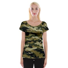 Military Vector Pattern Texture Women s Cap Sleeve Top by Simbadda