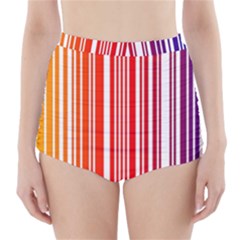 Colorful Gradient Barcode High-waisted Bikini Bottoms by Simbadda