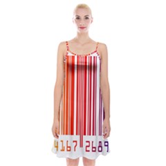 Colorful Gradient Barcode Spaghetti Strap Velvet Dress