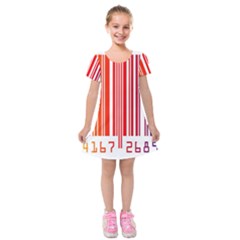 Colorful Gradient Barcode Kids  Short Sleeve Velvet Dress