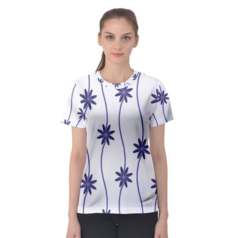 Geometric Flower Seamless Repeating Pattern With Curvy Lines Women s Sport Mesh Tee by Simbadda