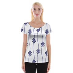 Geometric Flower Seamless Repeating Pattern With Curvy Lines Women s Cap Sleeve Top by Simbadda