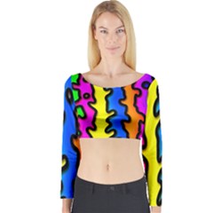 Digitally Created Abstract Squiggle Stripes Long Sleeve Crop Top