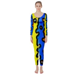 Digitally Created Abstract Squiggle Stripes Long Sleeve Catsuit by Simbadda