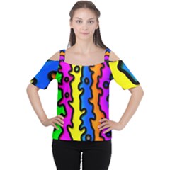 Digitally Created Abstract Squiggle Stripes Women s Cutout Shoulder Tee