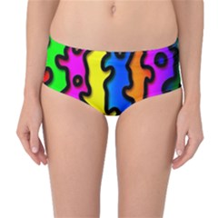 Digitally Created Abstract Squiggle Stripes Mid-waist Bikini Bottoms