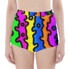 Digitally Created Abstract Squiggle Stripes High-waisted Bikini Bottoms