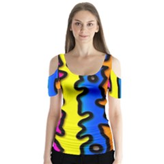 Digitally Created Abstract Squiggle Stripes Butterfly Sleeve Cutout Tee 