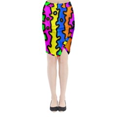 Digitally Created Abstract Squiggle Stripes Midi Wrap Pencil Skirt by Simbadda