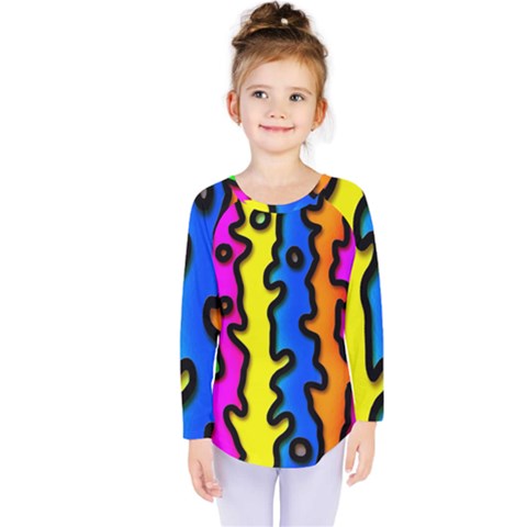 Digitally Created Abstract Squiggle Stripes Kids  Long Sleeve Tee by Simbadda