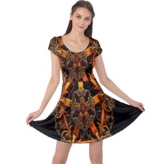 3d Fractal Jewel Gold Images Cap Sleeve Dresses by Simbadda