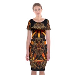 3d Fractal Jewel Gold Images Classic Short Sleeve Midi Dress