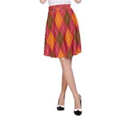 Argyle Pattern Background Wallpaper In Brown Orange And Red A-line Skirt by Simbadda