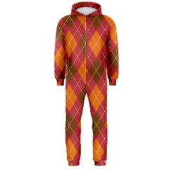 Argyle Pattern Background Wallpaper In Brown Orange And Red Hooded Jumpsuit (men) 