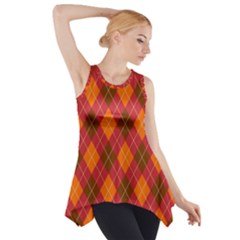 Argyle Pattern Background Wallpaper In Brown Orange And Red Side Drop Tank Tunic