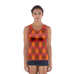 Argyle Pattern Background Wallpaper In Brown Orange And Red Women s Sport Tank Top 