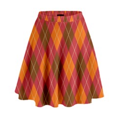 Argyle Pattern Background Wallpaper In Brown Orange And Red High Waist Skirt by Simbadda