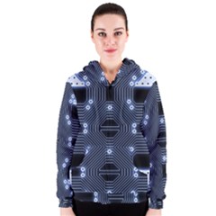 A Completely Seamless Tile Able Techy Circuit Background Women s Zipper Hoodie by Simbadda