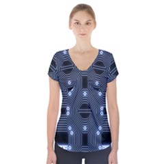 A Completely Seamless Tile Able Techy Circuit Background Short Sleeve Front Detail Top by Simbadda