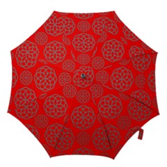 Geometric Circles Seamless Pattern On Red Background Hook Handle Umbrellas (medium) by Simbadda