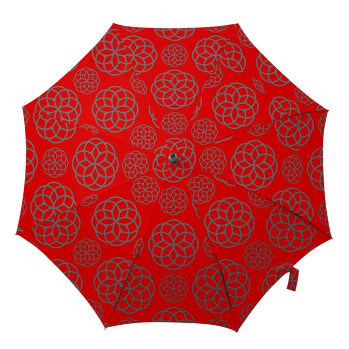 Geometric Circles Seamless Pattern On Red Background Hook Handle Umbrellas (Large)