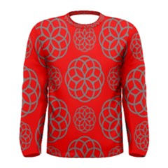 Geometric Circles Seamless Pattern On Red Background Men s Long Sleeve Tee