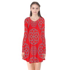 Geometric Circles Seamless Pattern On Red Background Flare Dress