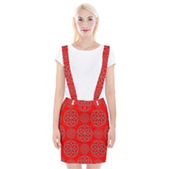 Geometric Circles Seamless Pattern On Red Background Suspender Skirt