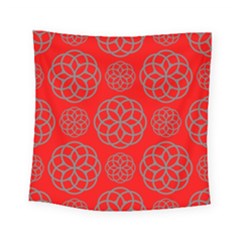 Geometric Circles Seamless Pattern On Red Background Square Tapestry (small)