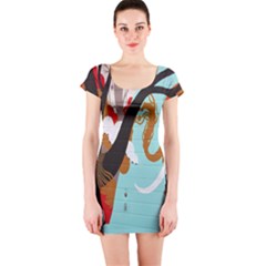 Colorful Graffiti In Amsterdam Short Sleeve Bodycon Dress by Simbadda