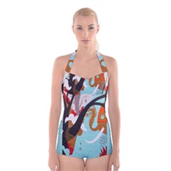 Colorful Graffiti In Amsterdam Boyleg Halter Swimsuit 