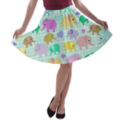 Cute Elephants  A-line Skater Skirt