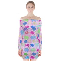 Cute Elephants  Long Sleeve Off Shoulder Dress