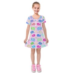 Cute Elephants  Kids  Short Sleeve Velvet Dress