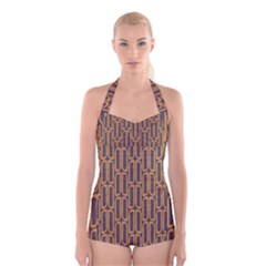 Chains Abstract Seamless Boyleg Halter Swimsuit  by Simbadda