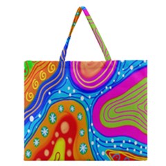 Hand Painted Digital Doodle Abstract Pattern Zipper Large Tote Bag by Simbadda