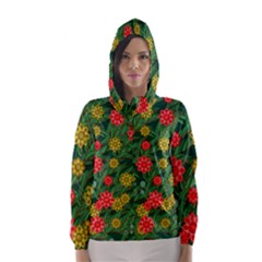 Completely Seamless Tile With Flower Hooded Wind Breaker (women) by Simbadda