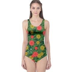 Completely Seamless Tile With Flower One Piece Swimsuit by Simbadda